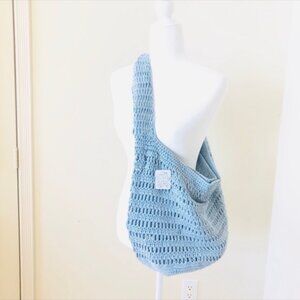Free People Anguilla Macrame Tote Light Blue